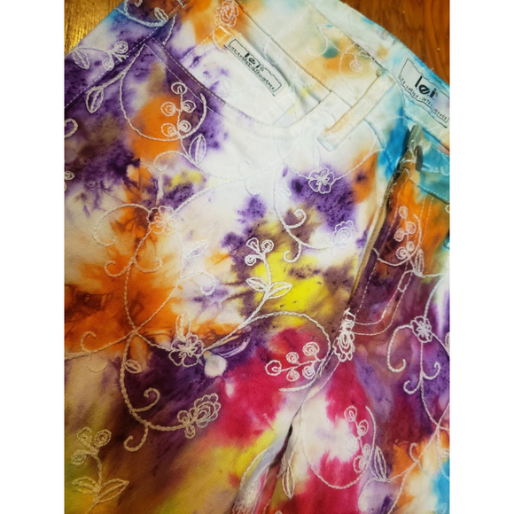 Vintage Rare l.e.i. Rainbow Tie Dye Embroidered Jeans Pants 7 - Picture 3 of 3